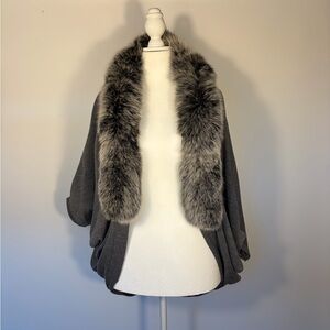 La Fiorentina Charcoal Sweater with Fox Fur Collar